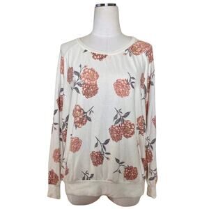 Torrid Oversized White Floral Sweatshirt Crew Neck Raglan 00 Medium Boho Winter